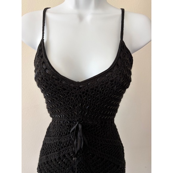 Black Beaded Crochet Cami Y2K Night Luxe Indie Sleaze Whimsigoth Top Size Large - Picture 10 of 14